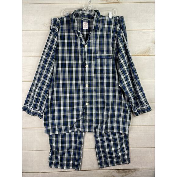 Brooks Brothers Pajamas Set Mens XL Blue Green Plaid All Cotton Pocket Button Up - Picture 1 of 11